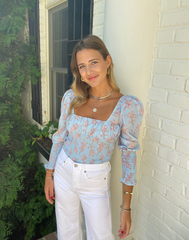 90112 FLORAL PRINT SMOCKED WAIST TOP