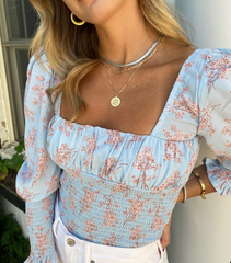 90112 FLORAL PRINT SMOCKED WAIST TOP