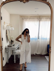 90605 DETAILED VNECK FRONT TIE LACE JUMPSUIT